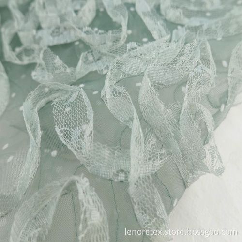 Dzianiny Dot Flocking Green Lace Haft Mesh Tkanina